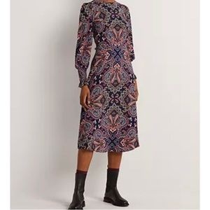 Boden Smocked-cuff Midi dress, Size 2P